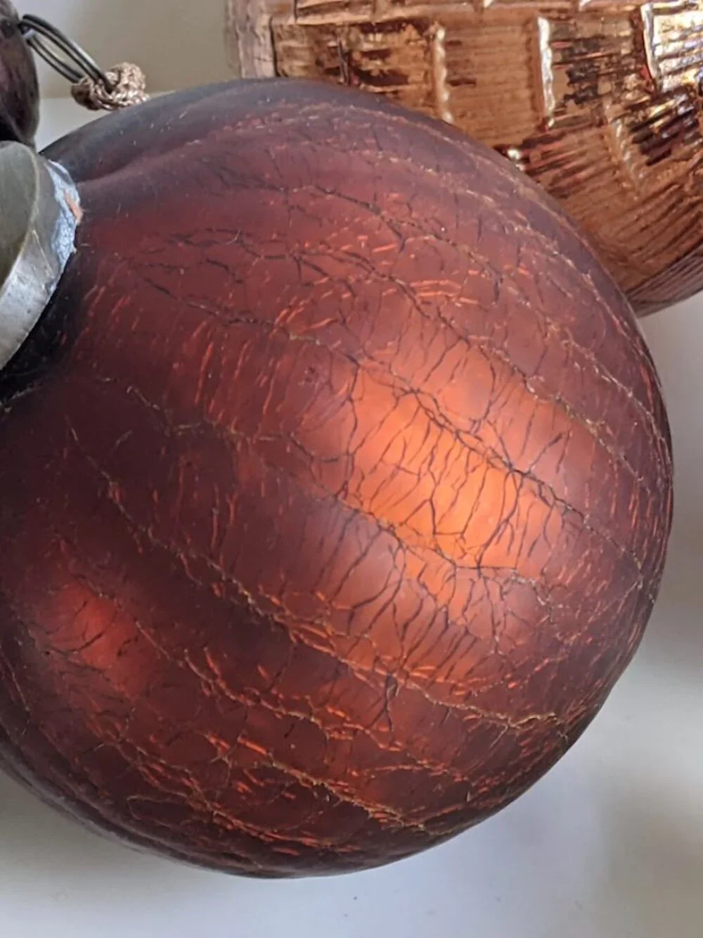Vintage Brownish Red Crackle Mercury Glass Ornament Ball 3.75